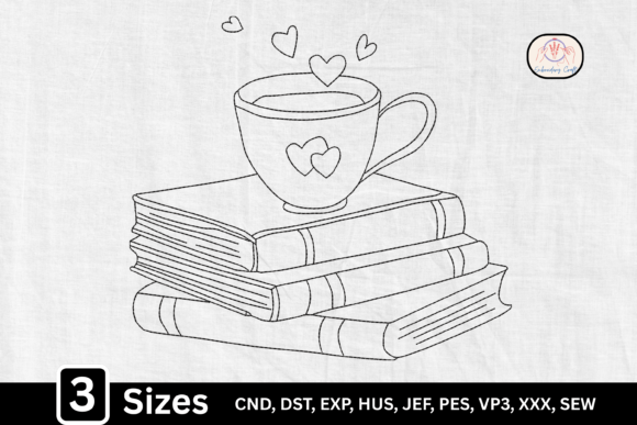 Review: Line Art Coffee Cup on Book Stack Design